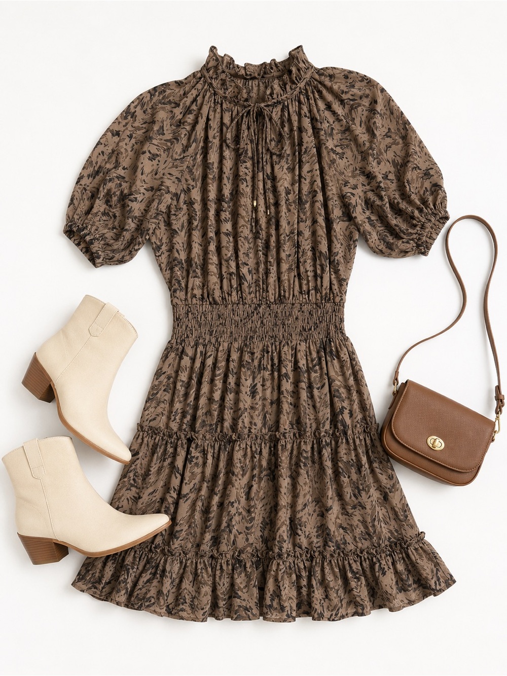 3rd + Fourth Brown Tiered Smocked Midi Dress Size Small